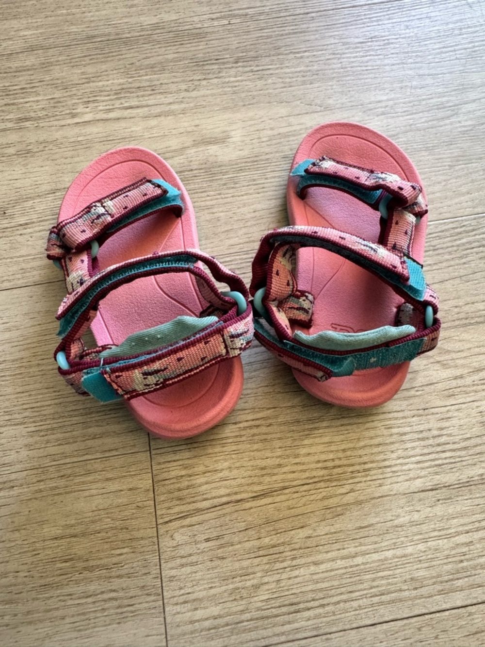 Teva Kids Coral Pink Sandals with Teal Accents - Picture 4 of 6
